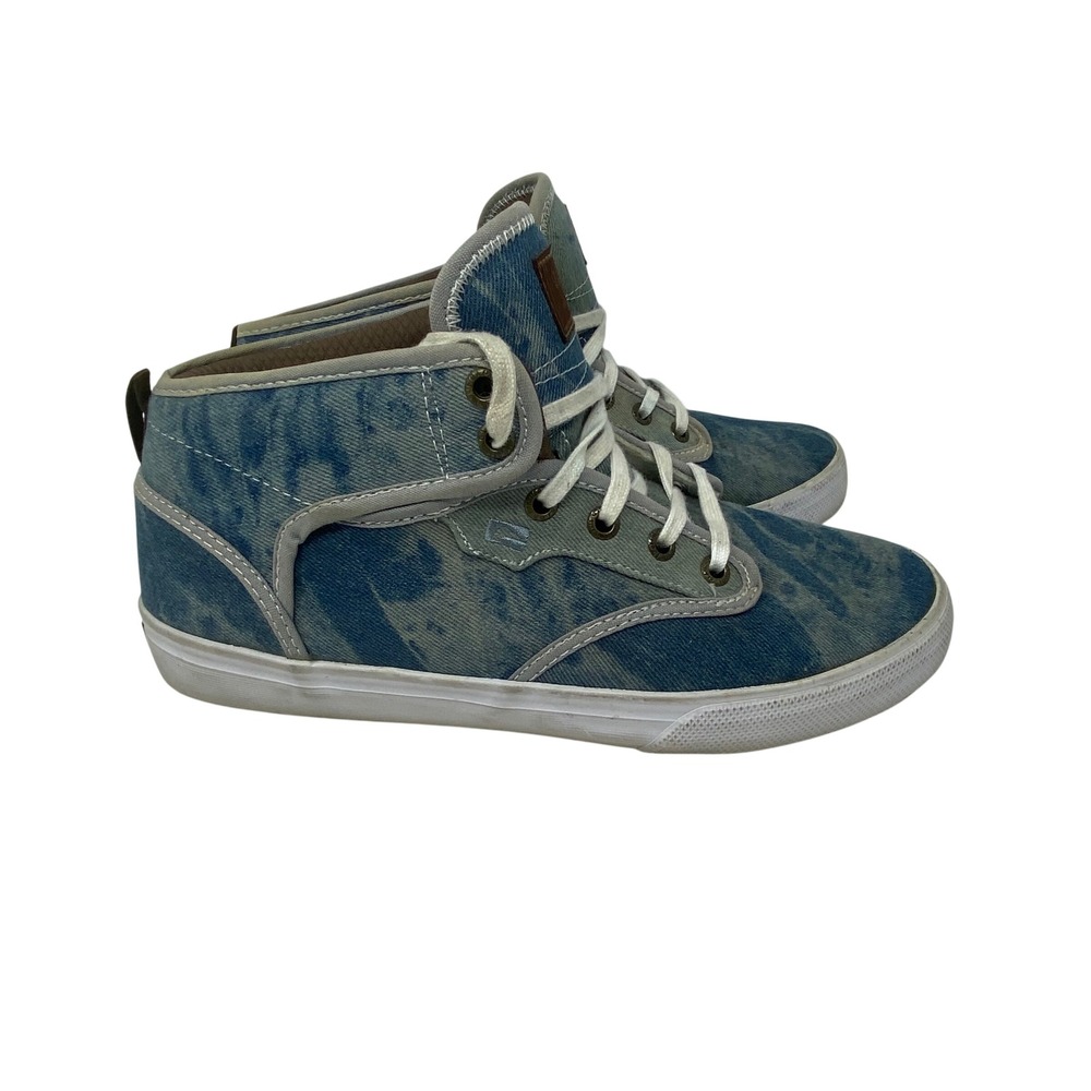 Globe Motley Mid Mens Skate Shoes Acid Wash Denim Blue White Sneakers Size 9